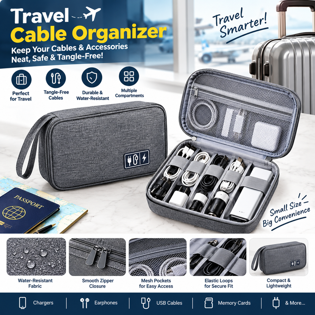 Travel Cable Organizer Bag – Portable Electronics Accessories Storage Case